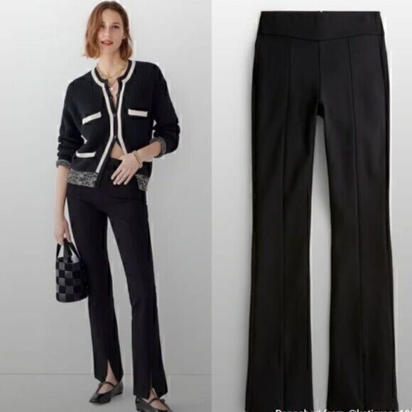 J. Crew Flare Pants Women Medium Petite Black Italian Fabric Front Seam Trousers - Picture 1 of 15